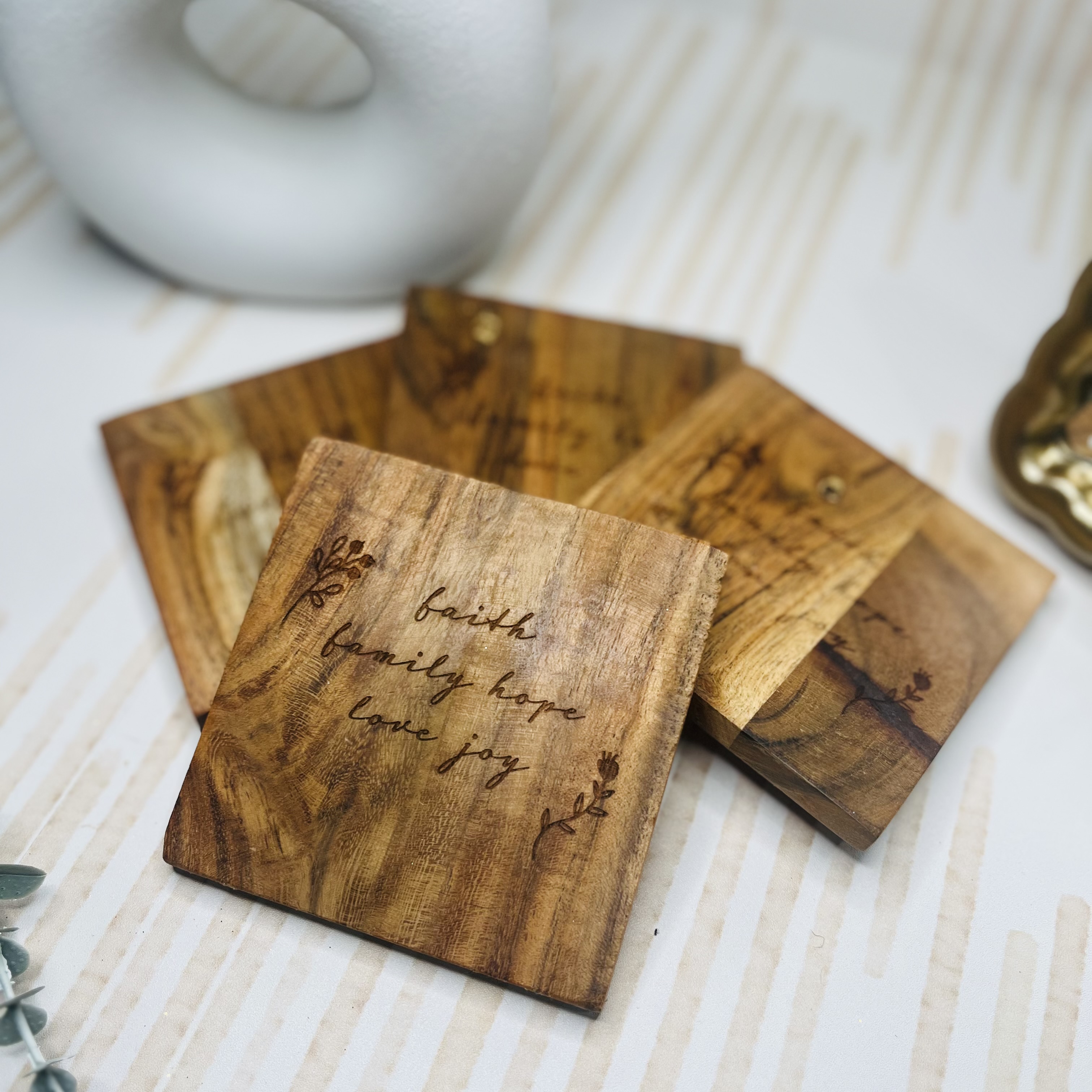 Engraved Wood Coasters - 4 Pack