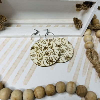 Stainless Steel Wooden Earrings - Simple Floral